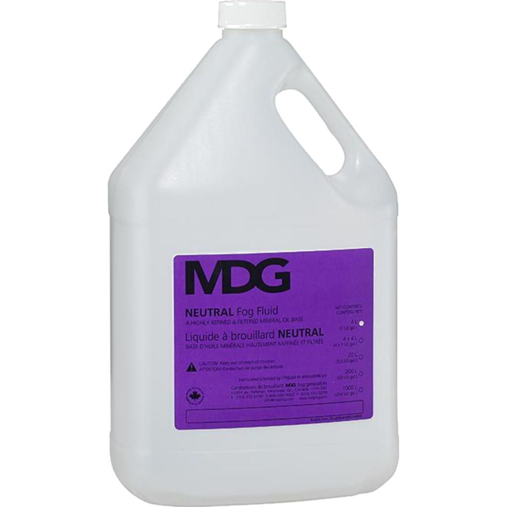 MDG Neutral Fluid 4 liter flaske (eske à 4 stk) – haze- og fogvæske basert på hvit mineralolje